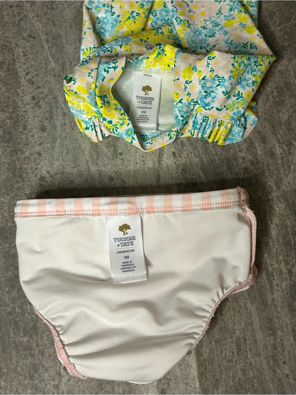Tucker+Tate Girls Floral Swim Top with Pink Stripe Ruffle Bottoms 0-3 Months